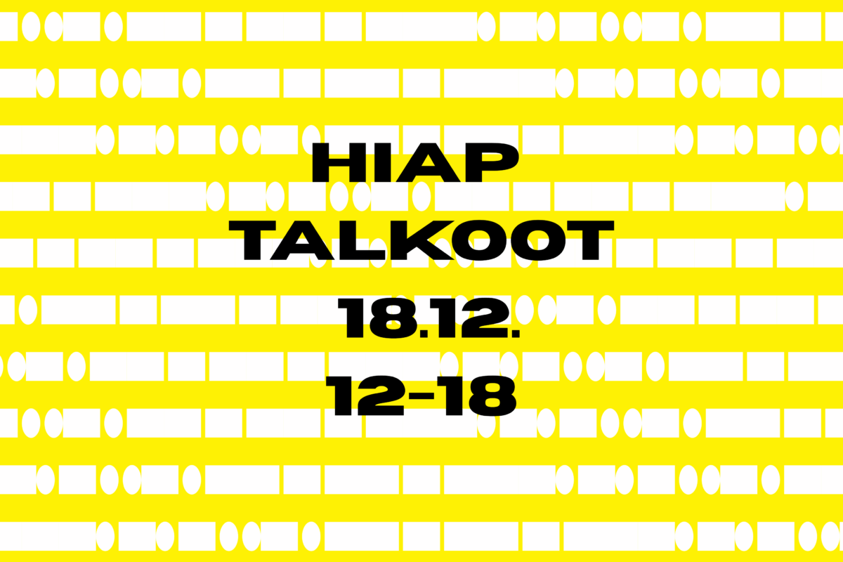 Yellow background with white morse text and a black text on top that says "HIAP Talkoot 18.12. 12-18"